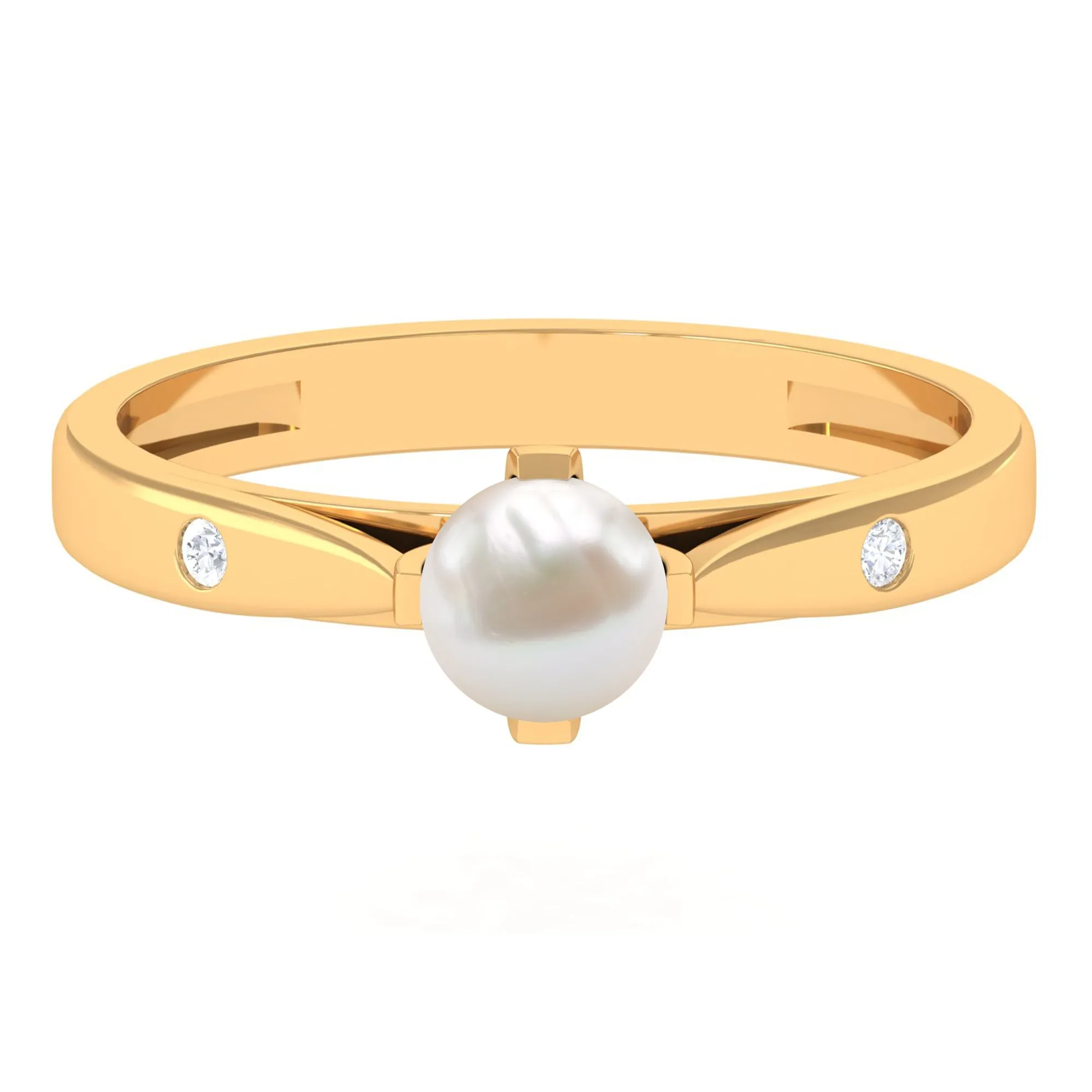 Elegant Bead Set Freshwater Pearl Solitaire Promise Ring with Diamond