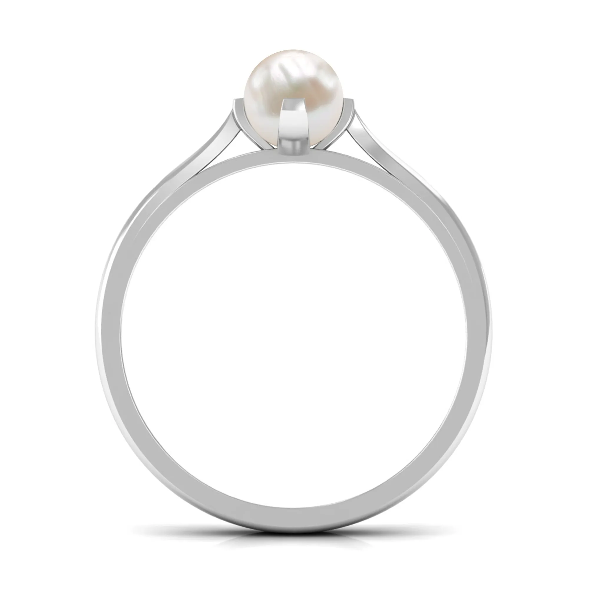 Elegant Bead Set Freshwater Pearl Solitaire Promise Ring with Diamond