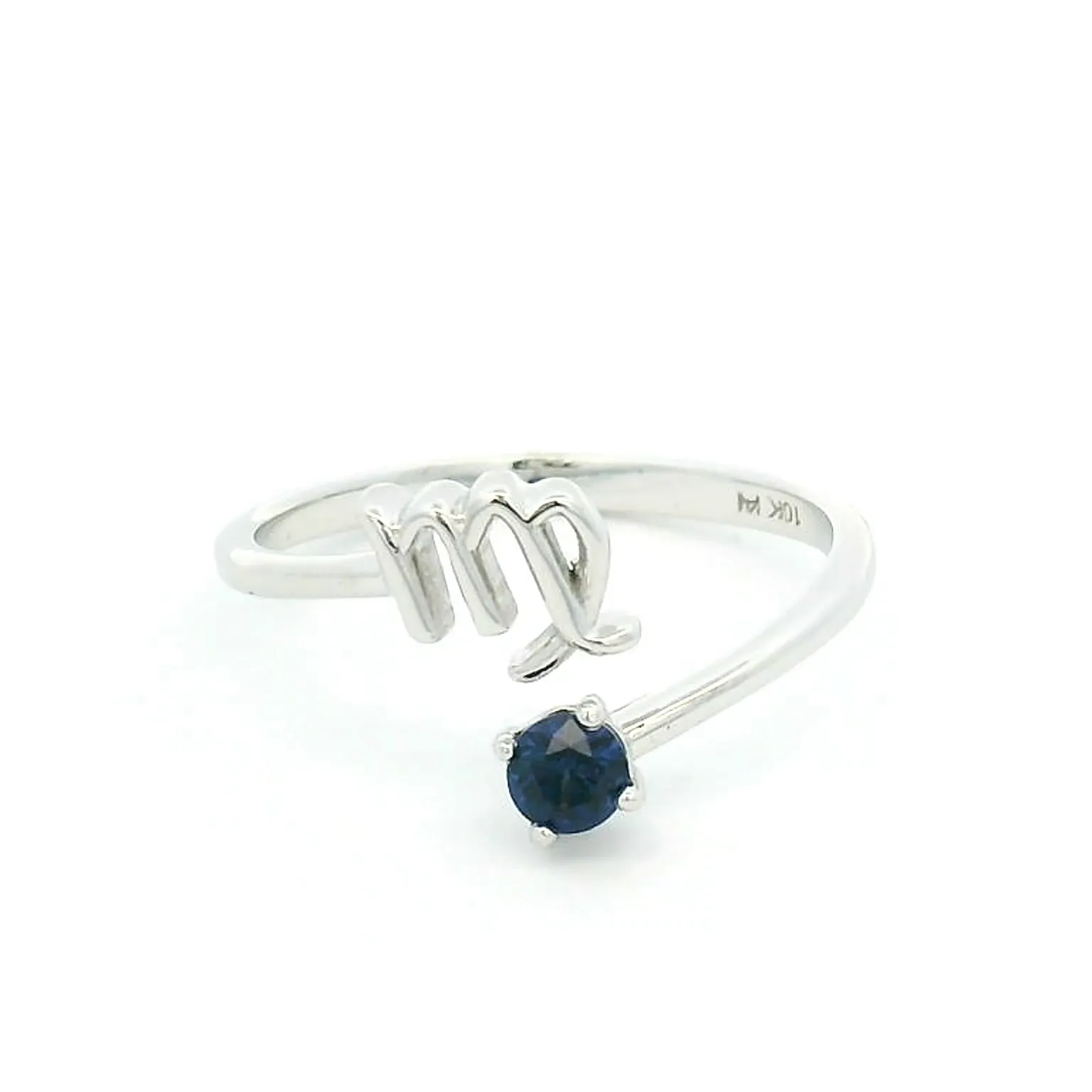 Elegant White Gold Virgo Ring with Created Sapphire