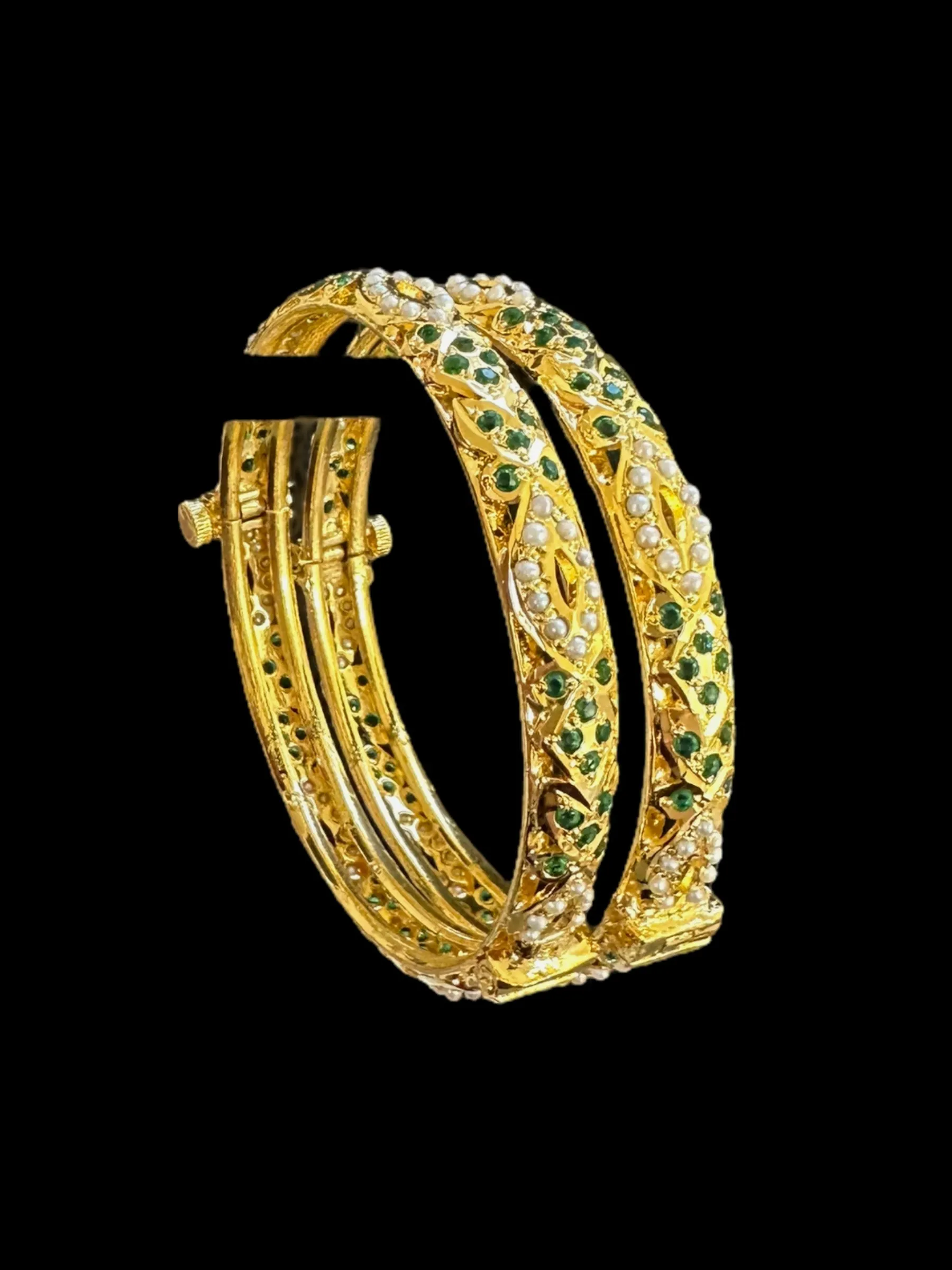 Emeralds pearl Jadau gold plated silver bangles  ( READY TO SHIP )