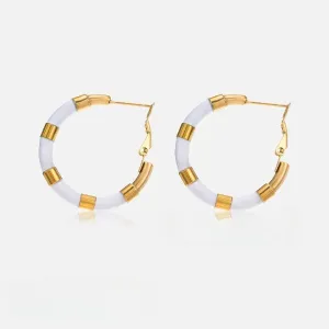 Enamel White Hoop Earrings JLT12804