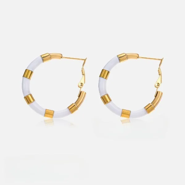 Enamel White Hoop Earrings JLT12804