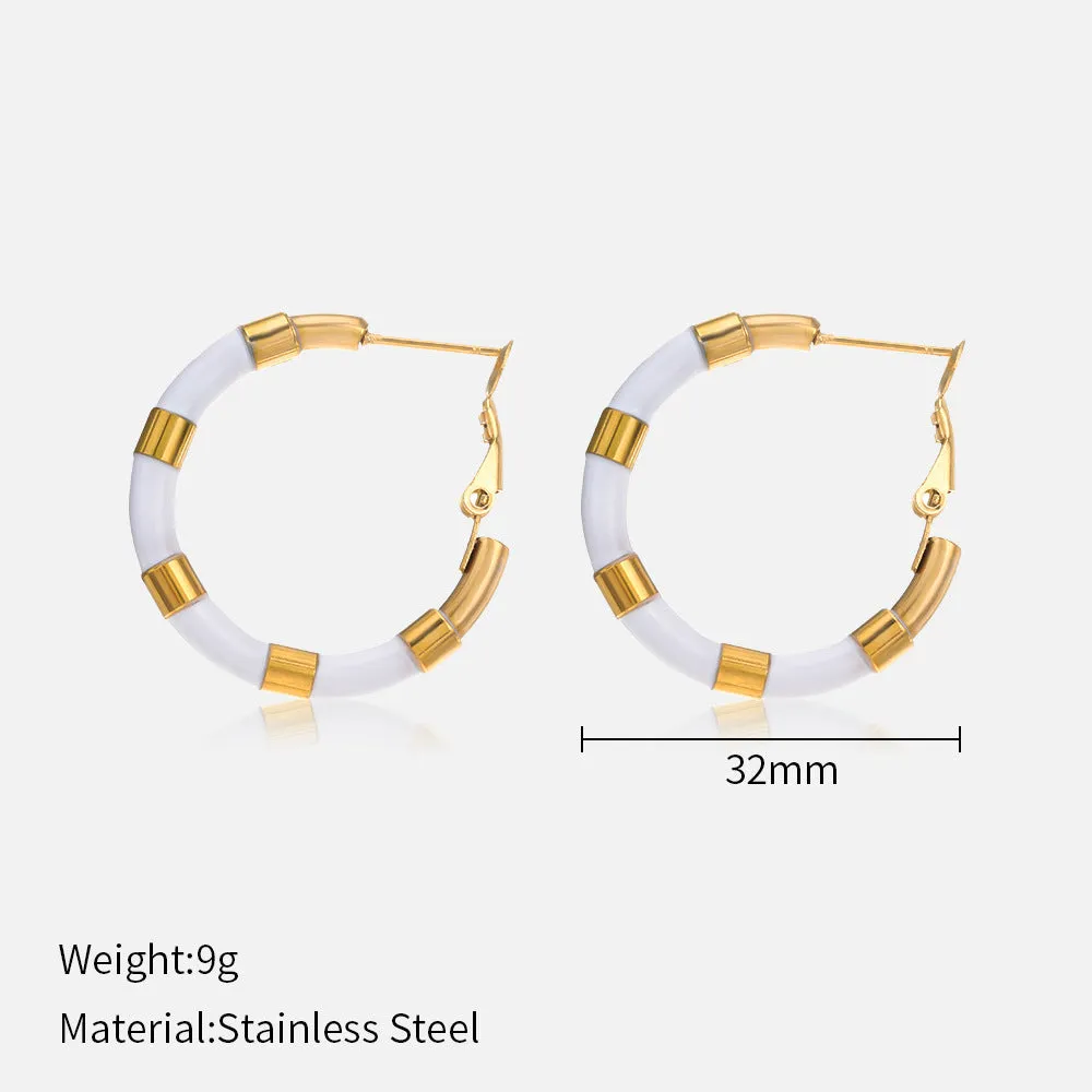 Enamel White Hoop Earrings JLT12804