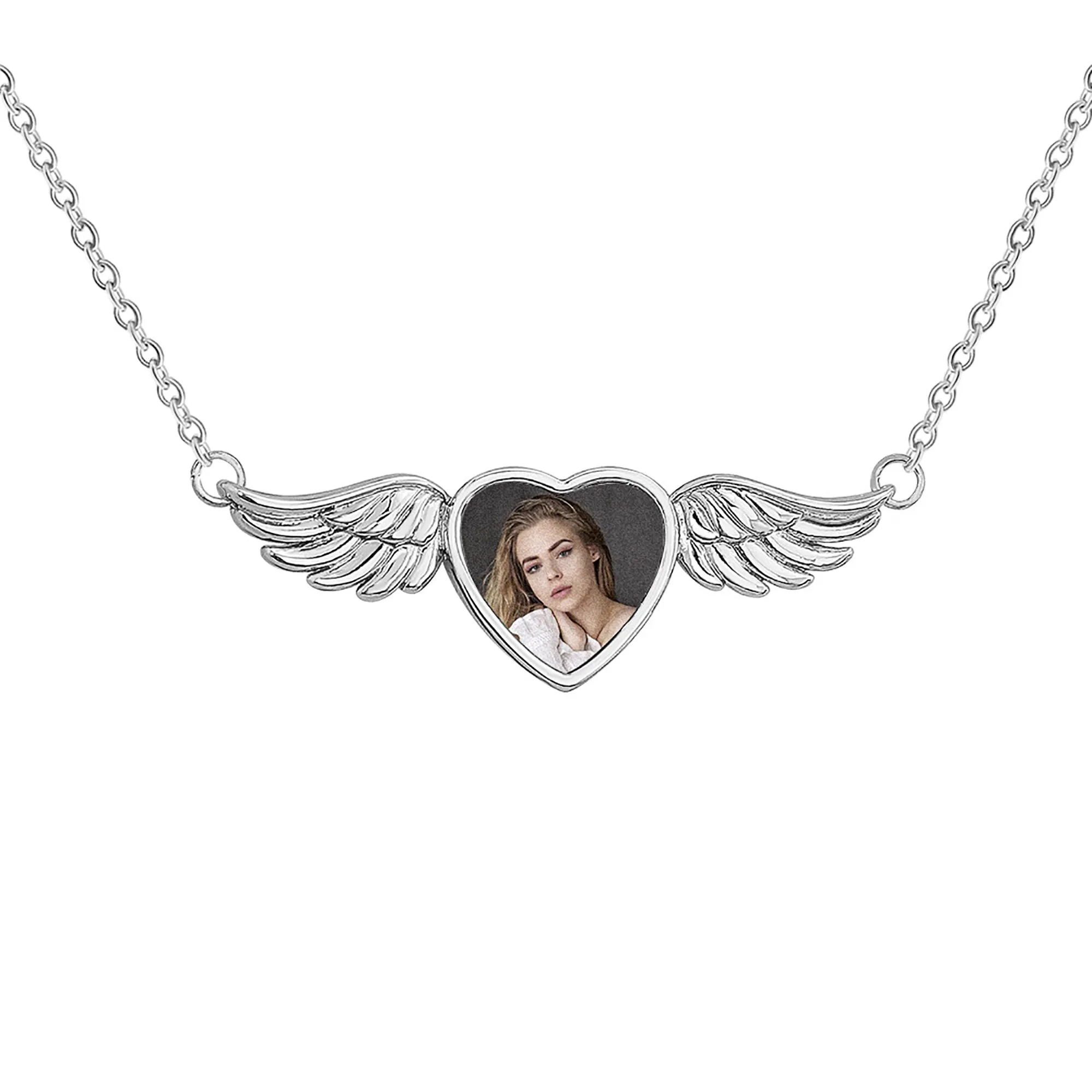 Engraved Text Custom Photo Angel Wing Heart Shaped Jewelry Gifts