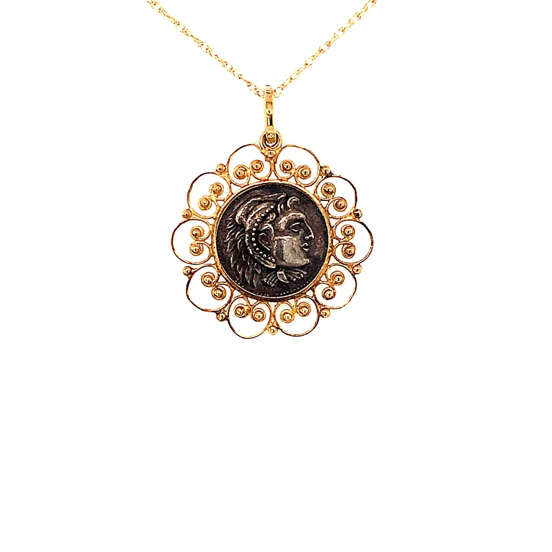 Estate Yellow Gold Alexander the Great Coin Pendant & Chain