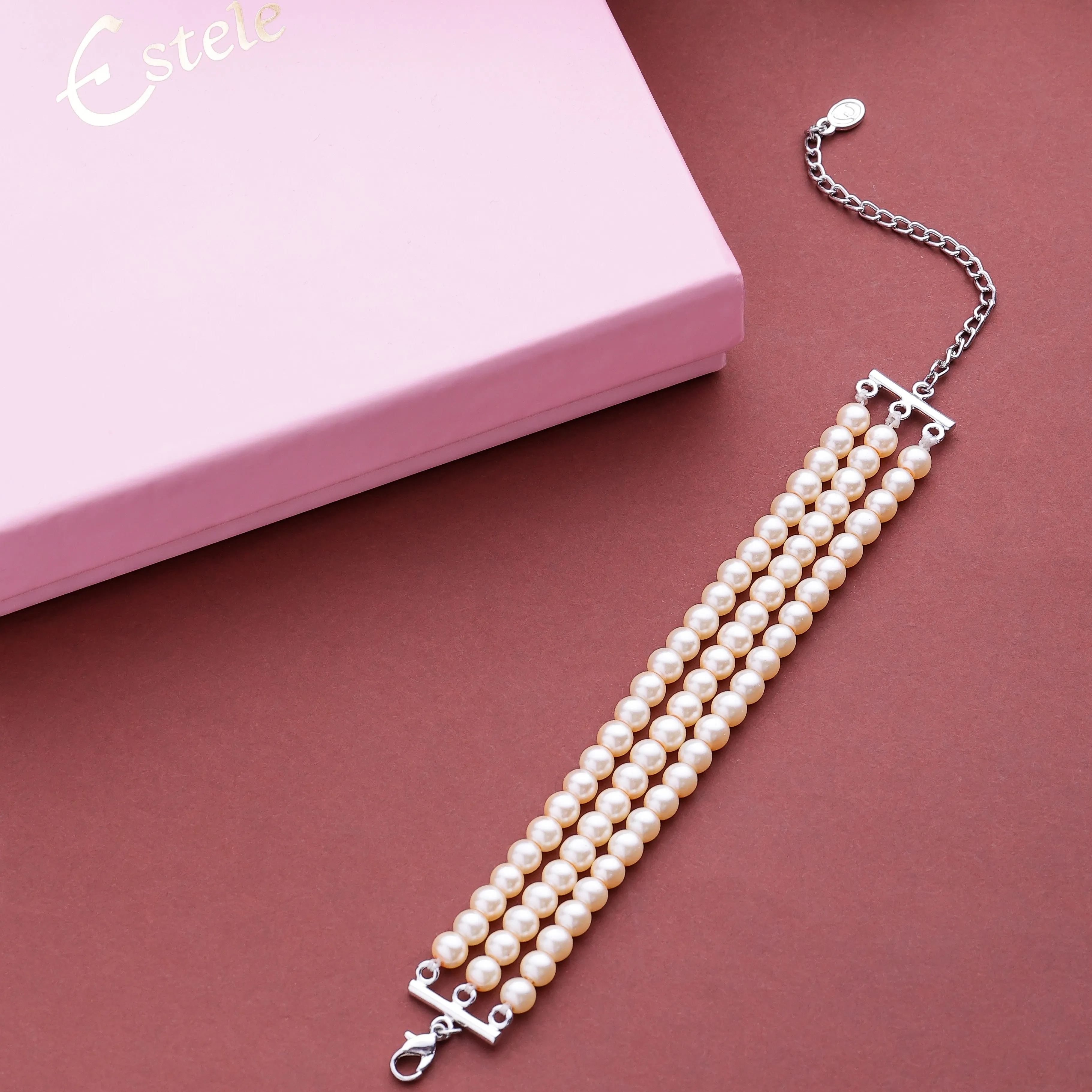 Estele - Cream Pearl Three Line Bracelet