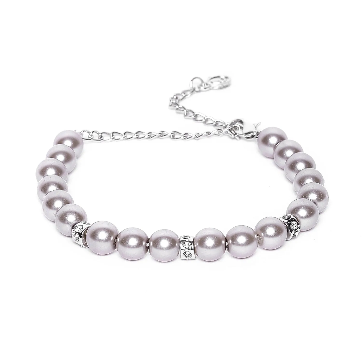 Estele - Fancy Grey Pearl Single line Bracelet with Crystal Balls