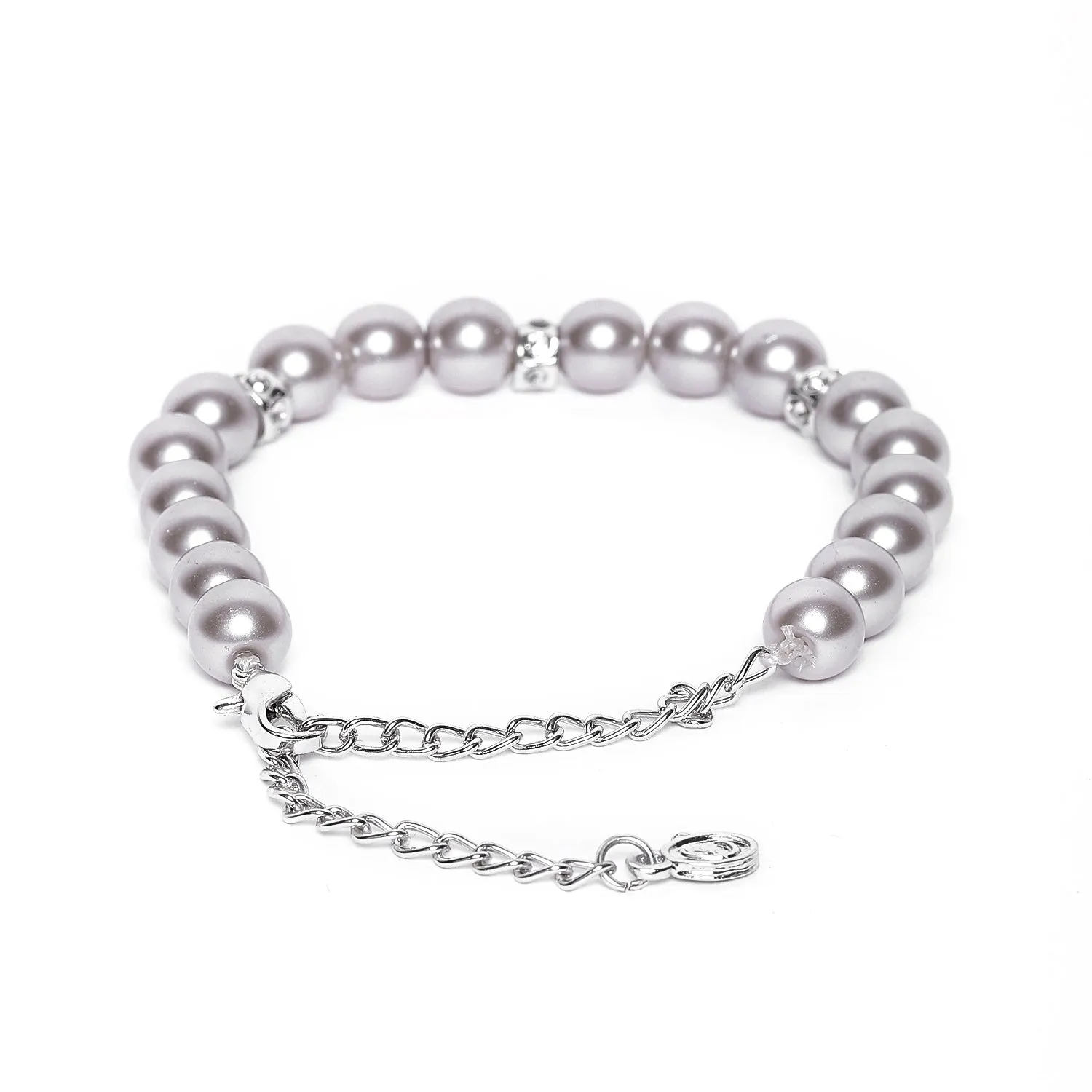 Estele - Fancy Grey Pearl Single line Bracelet with Crystal Balls