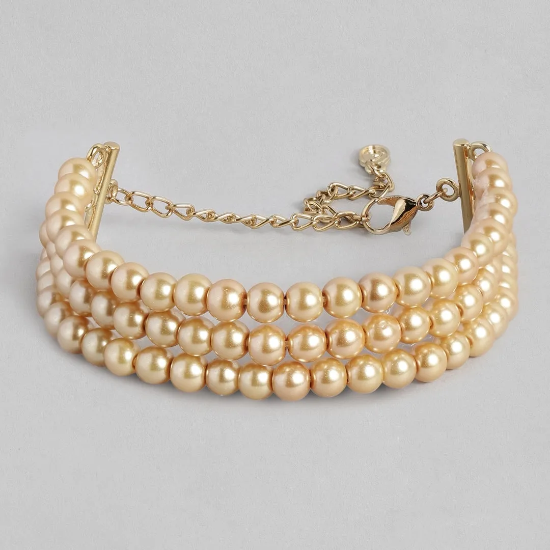 Estele - Gold Pearl Three Line Bracelet