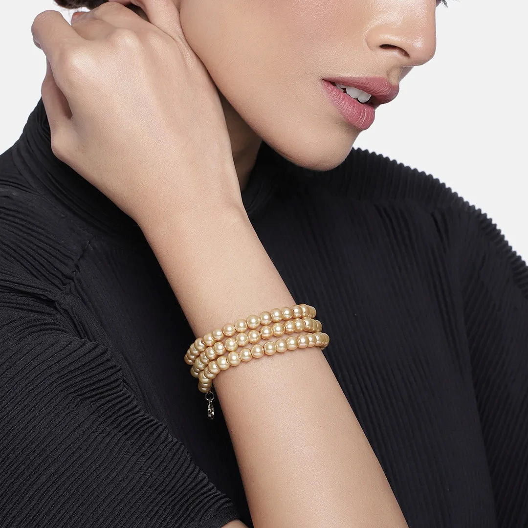 Estele - Gold Pearl Three Line Bracelet