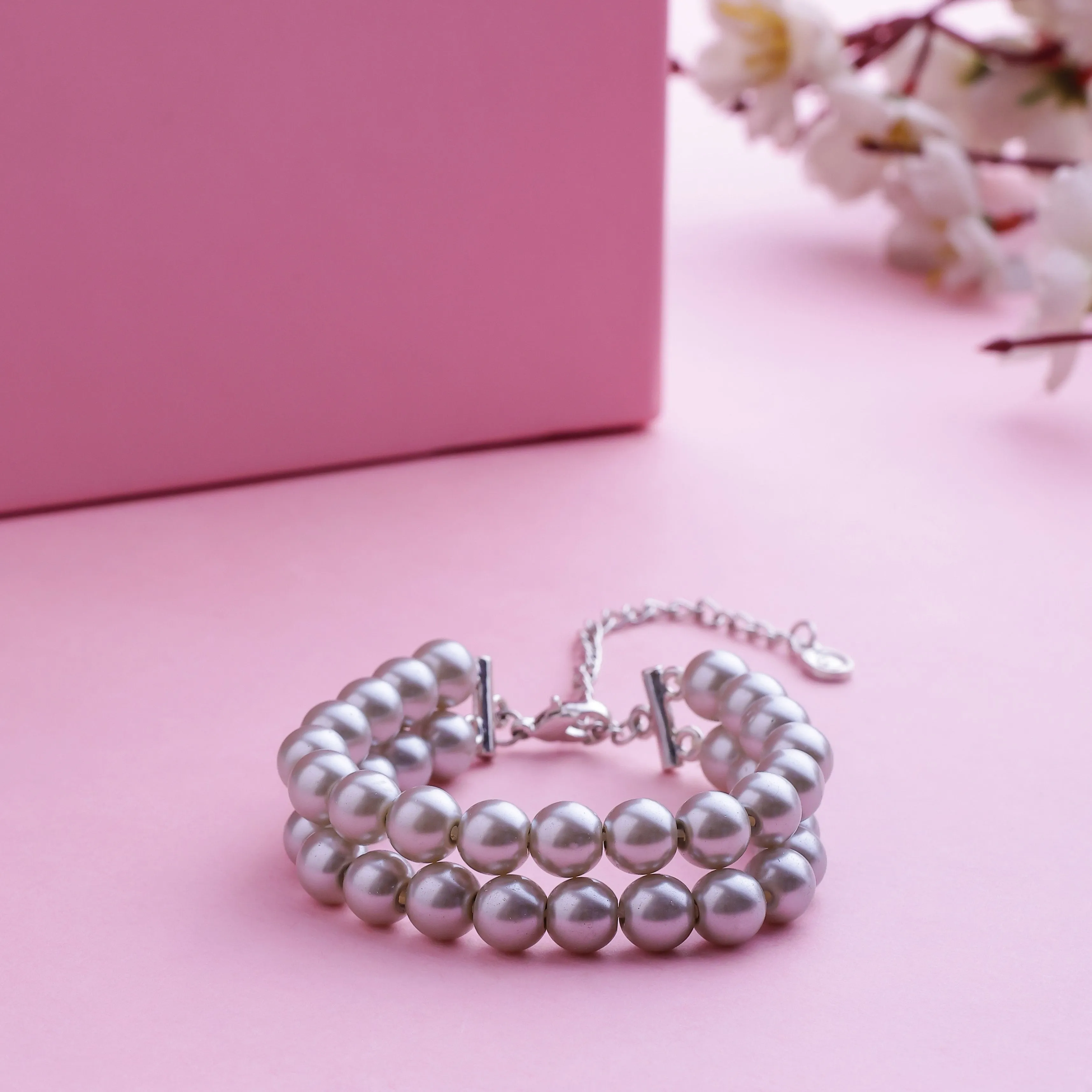 Estele - Grey Pearl Double Line Bracelet