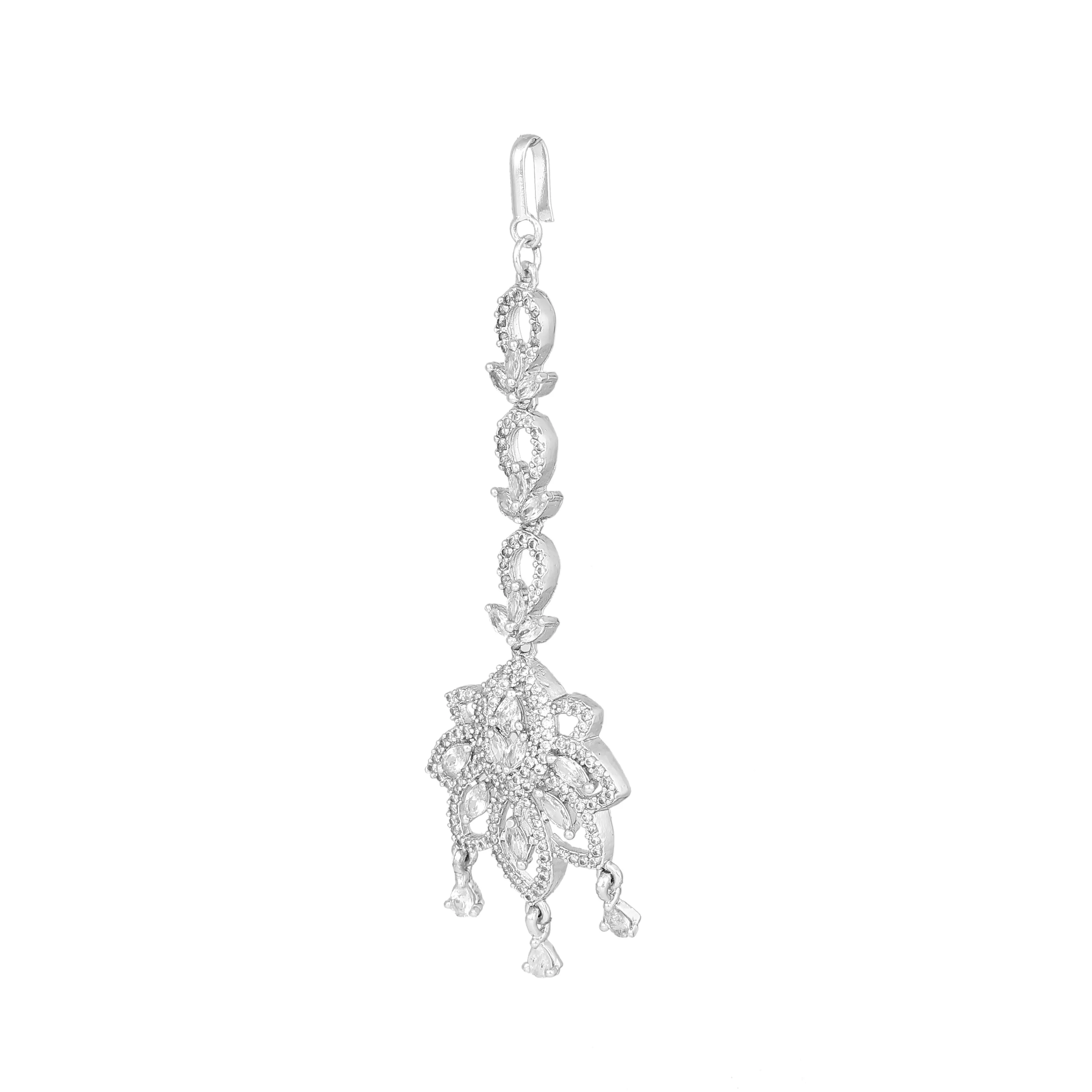 Estele Rhodium Plated CZ Flower Designer Maang Tikka for Women