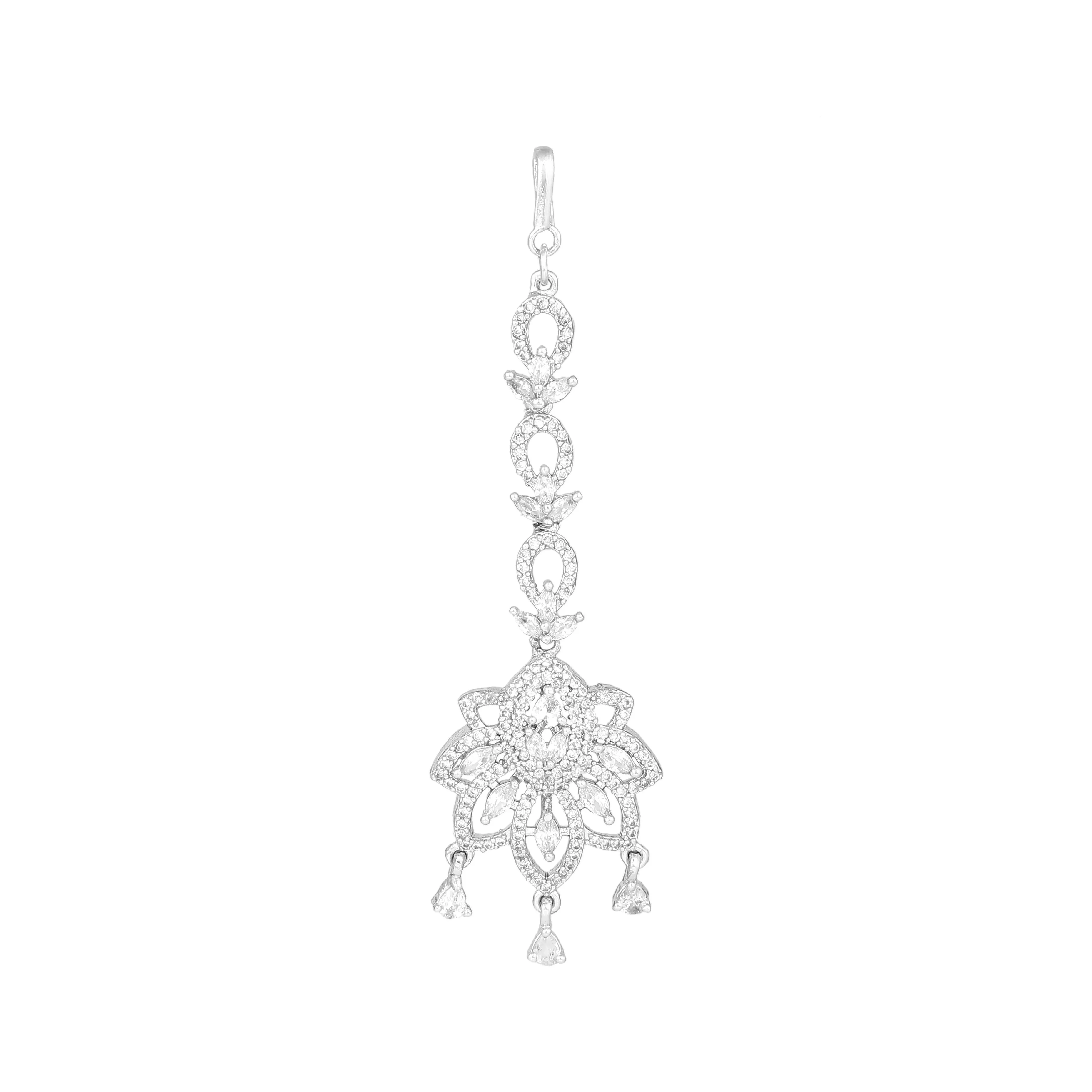 Estele Rhodium Plated CZ Flower Designer Maang Tikka for Women