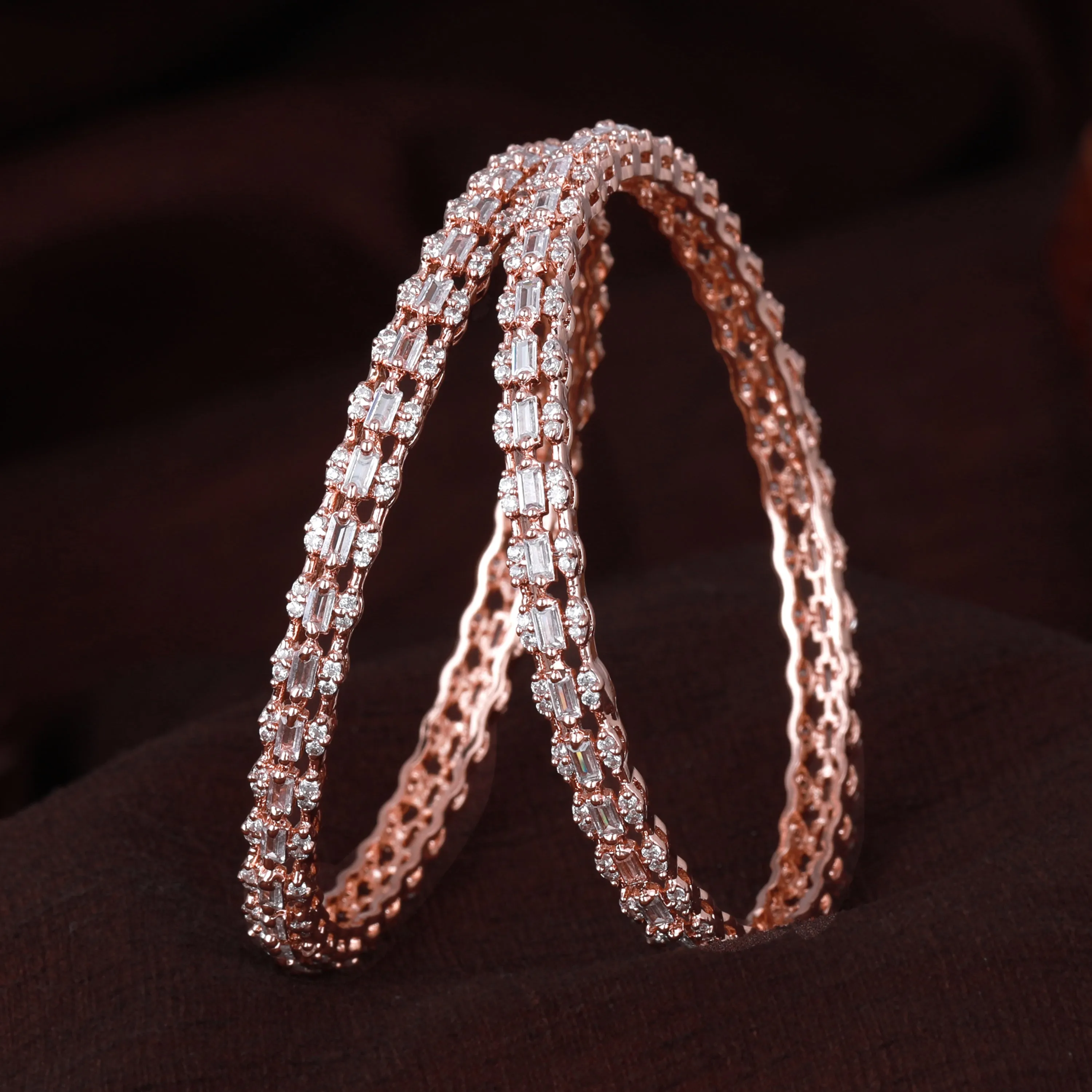 Estele Rosegold Plated Luxurious White American Diamond Bangles |Available Sizes in 2:6 & 2:8| Perfect Jewelry for Women’s Graceful Appeal