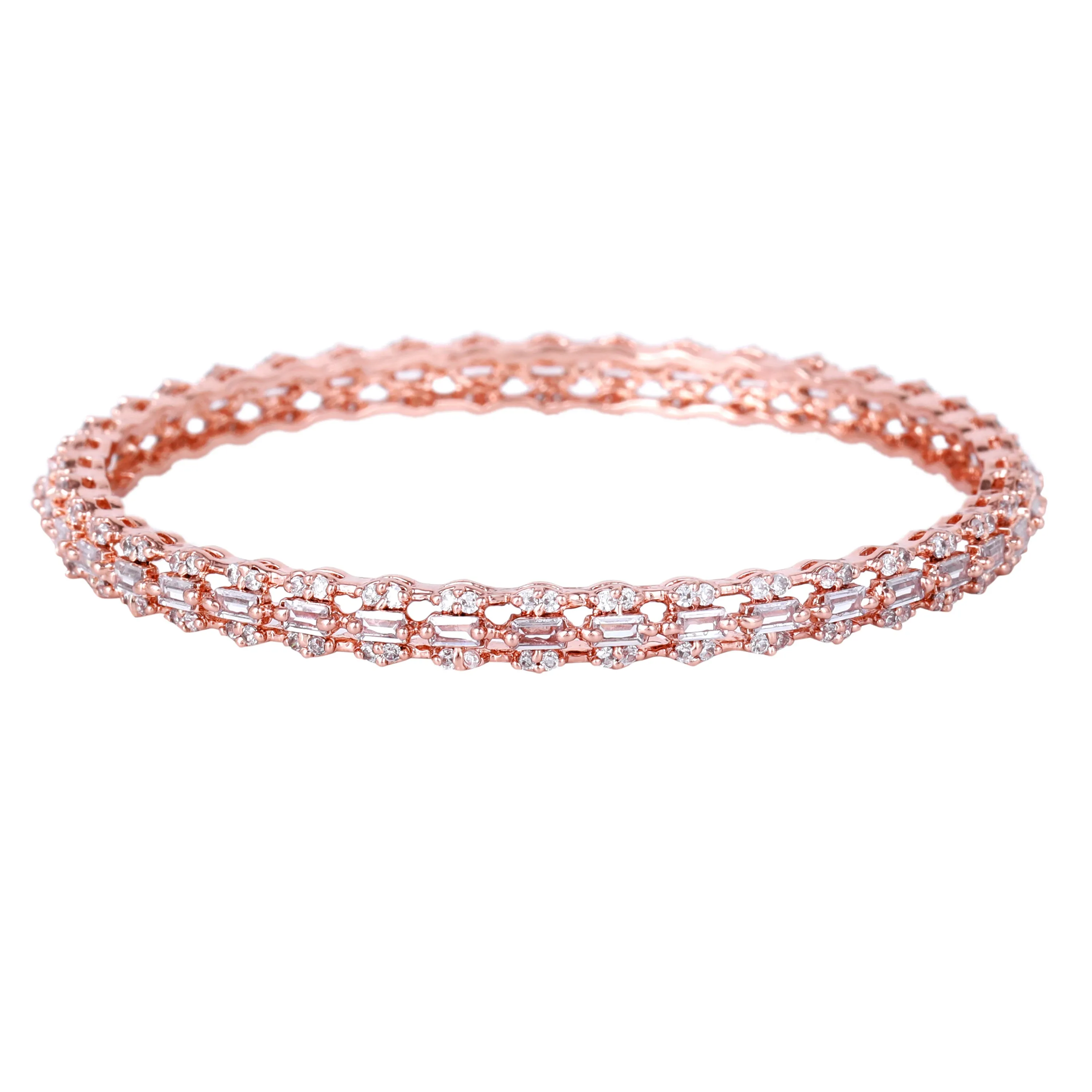 Estele Rosegold Plated Luxurious White American Diamond Bangles |Available Sizes in 2:6 & 2:8| Perfect Jewelry for Women’s Graceful Appeal