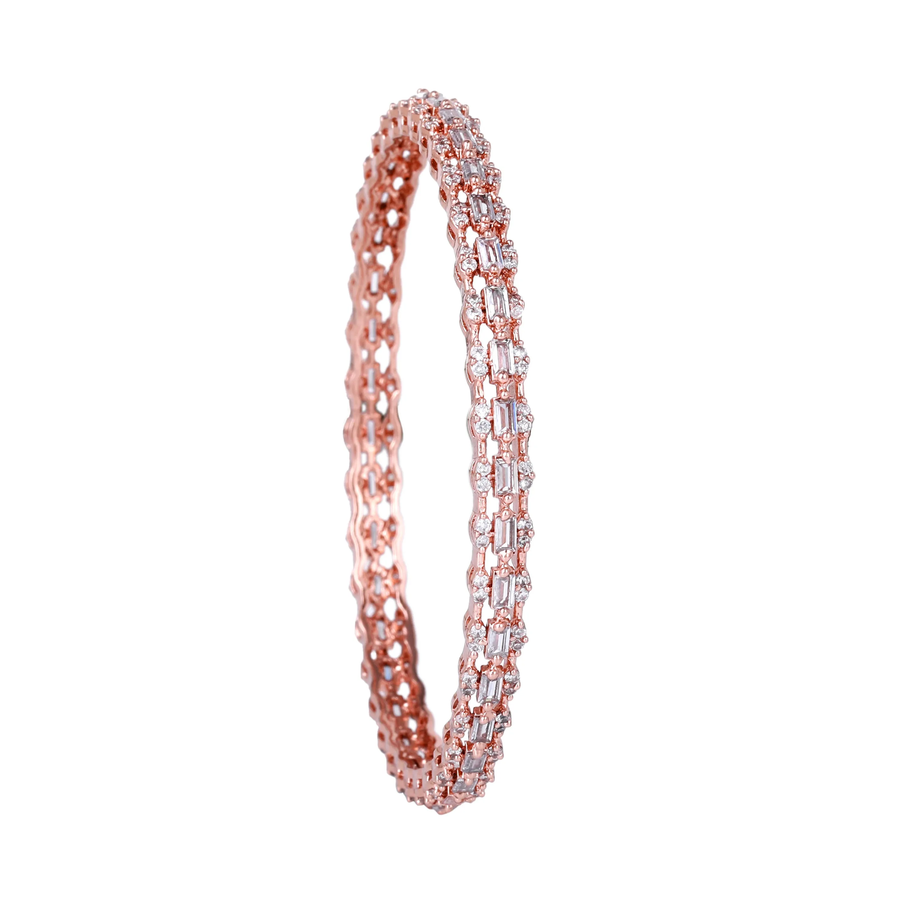 Estele Rosegold Plated Luxurious White American Diamond Bangles |Available Sizes in 2:6 & 2:8| Perfect Jewelry for Women’s Graceful Appeal