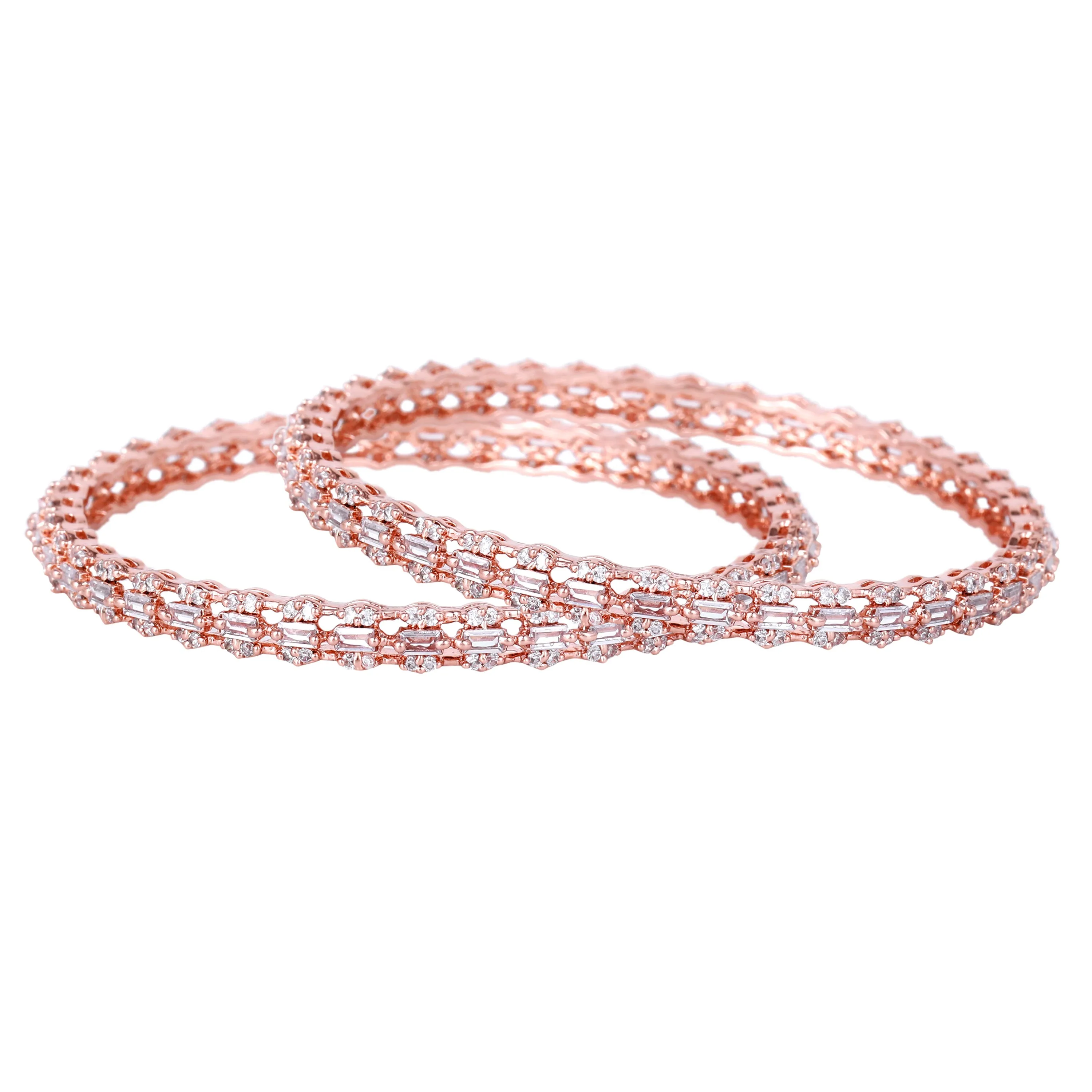 Estele Rosegold Plated Luxurious White American Diamond Bangles |Available Sizes in 2:6 & 2:8| Perfect Jewelry for Women’s Graceful Appeal