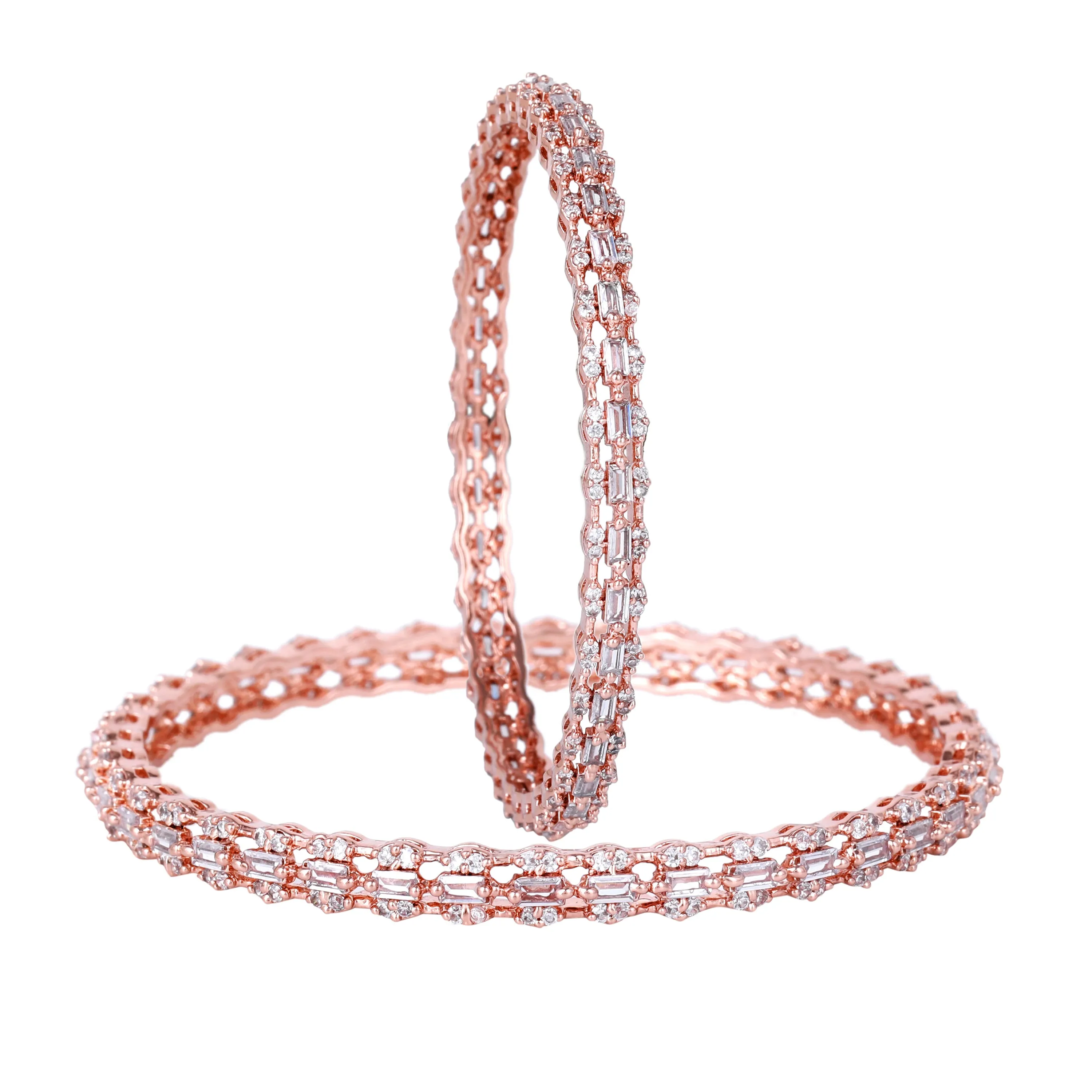 Estele Rosegold Plated Luxurious White American Diamond Bangles |Available Sizes in 2:6 & 2:8| Perfect Jewelry for Women’s Graceful Appeal