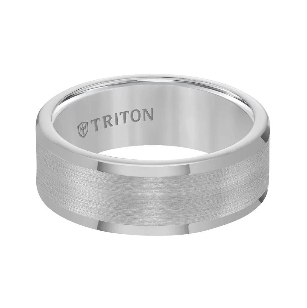 FAIRFAX Flat Tungsten Carbide Wedding Band with Satin Finish and Bright Polished Round Edges by Triton Rings - 8 mm