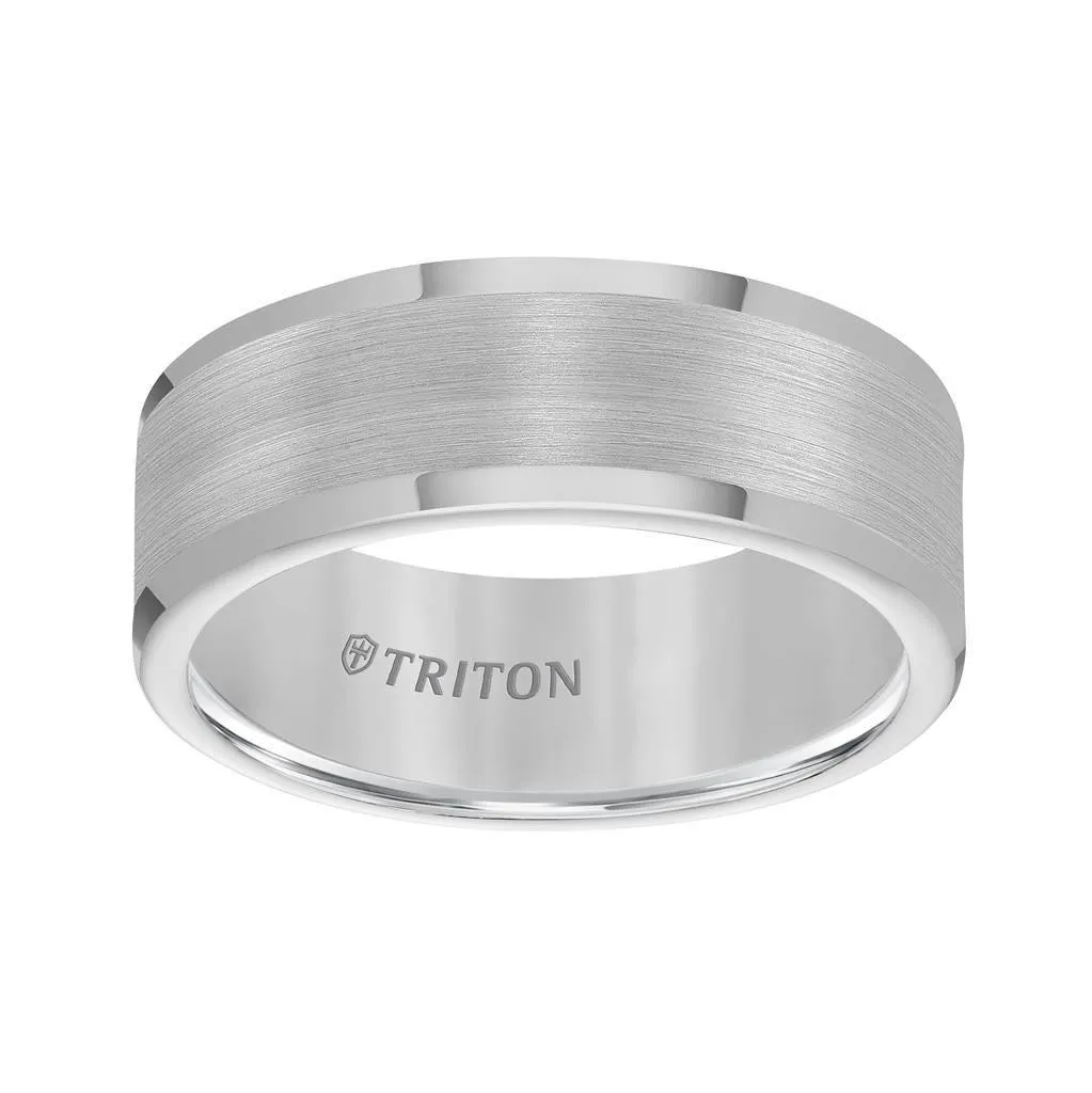 FAIRFAX Flat Tungsten Carbide Wedding Band with Satin Finish and Bright Polished Round Edges by Triton Rings - 8 mm