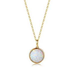 FANCIME Created White Opal Round14K Real Yellow Gold Necklace