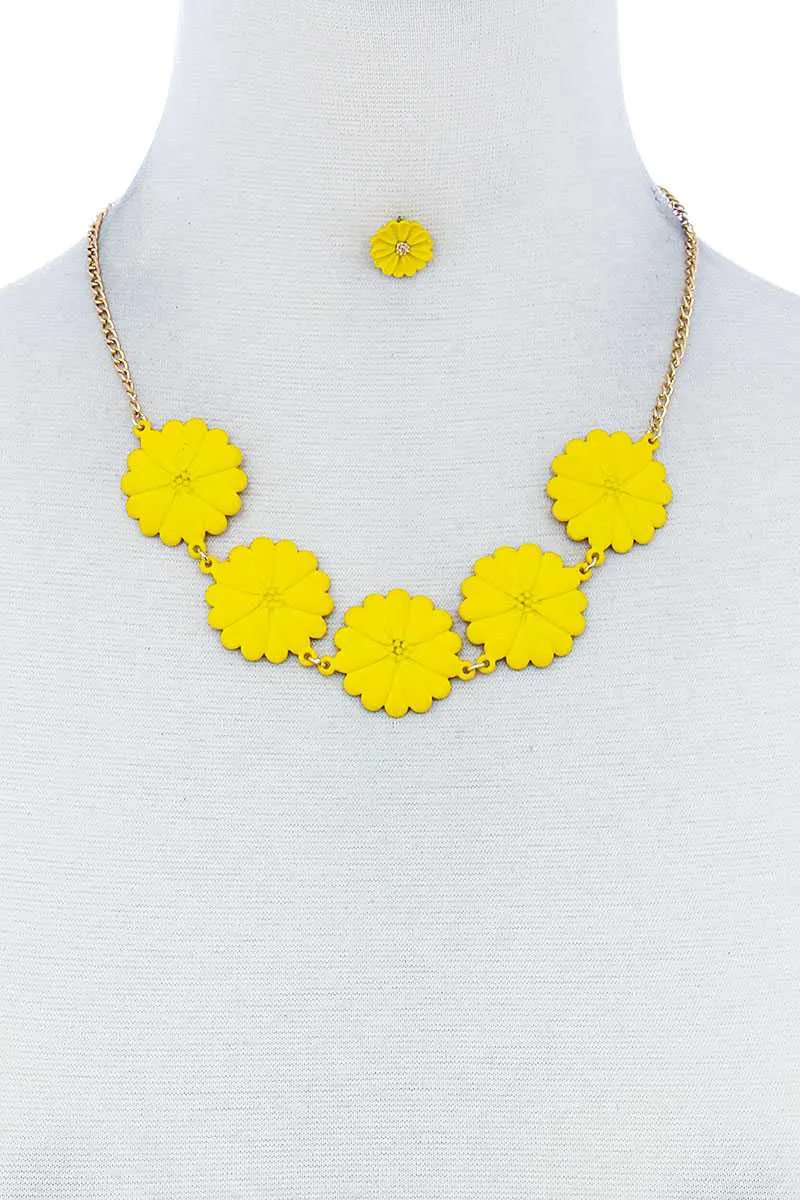 Fashion Cute Multi Tender Flower Necklace And Earring Set