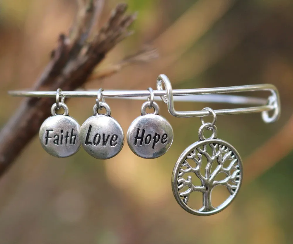 Fashionable Breast Cancer Awareness Bangle Faith Hope Love Charm Bracelet Wish Jewelry