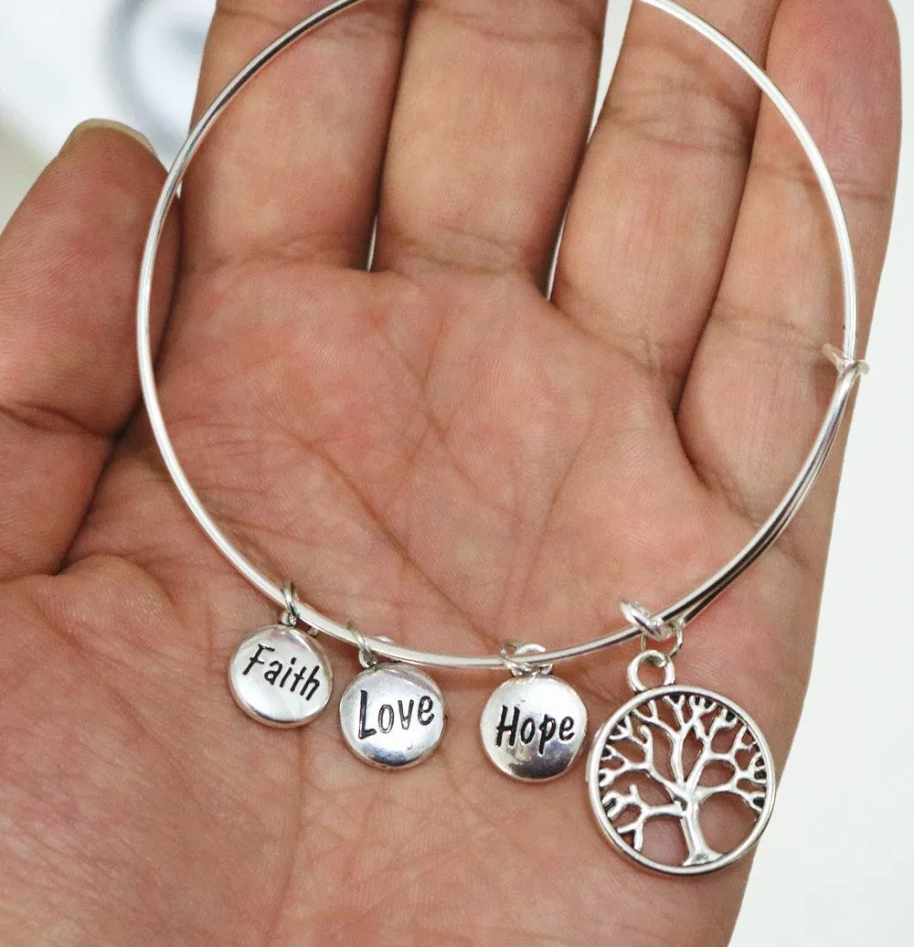 Fashionable Breast Cancer Awareness Bangle Faith Hope Love Charm Bracelet Wish Jewelry