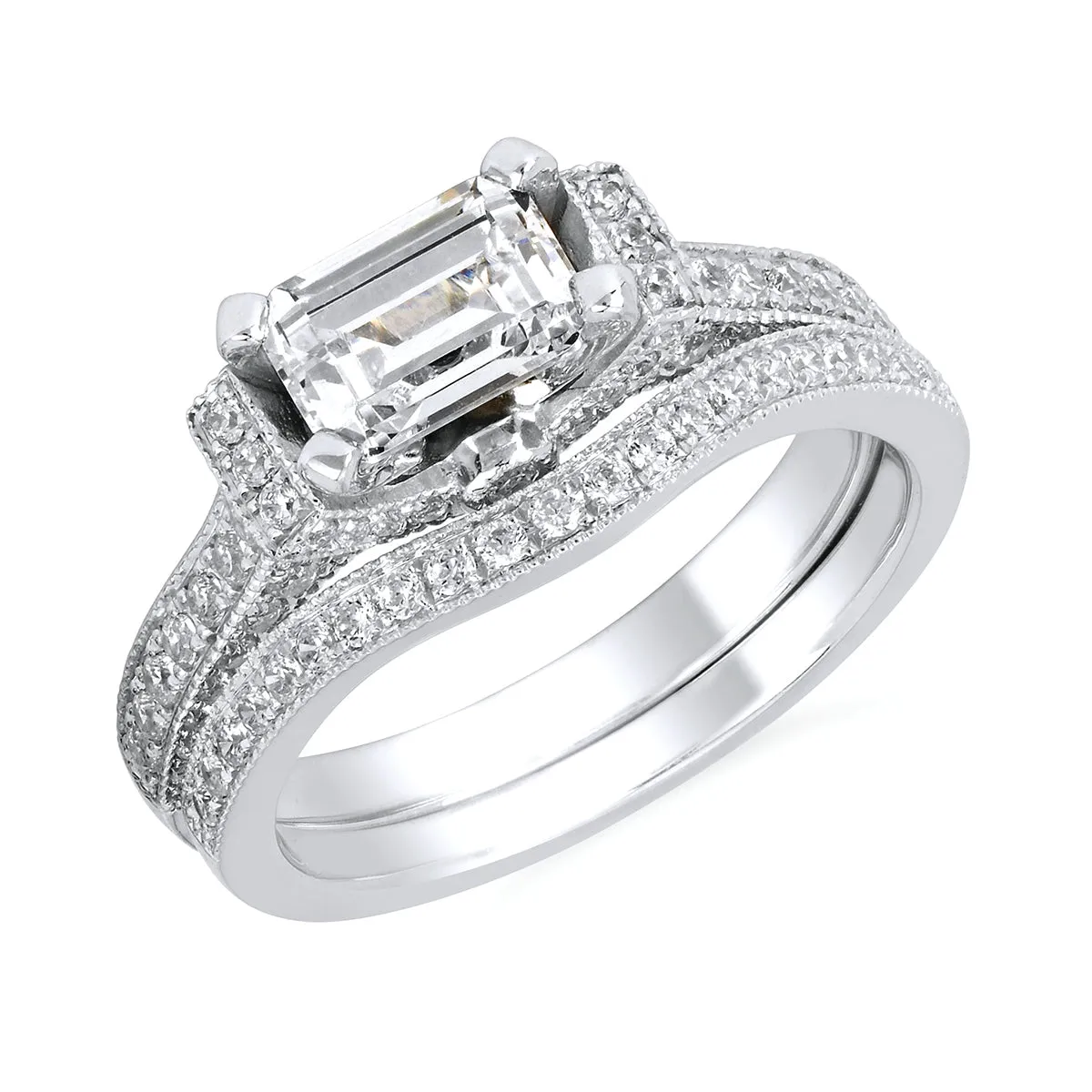 Forever Elegant&trade; 1/2 Ctw. Diamond Semi Mount shown with 1 Ct. Emerald Center Diamond in 14K Gold