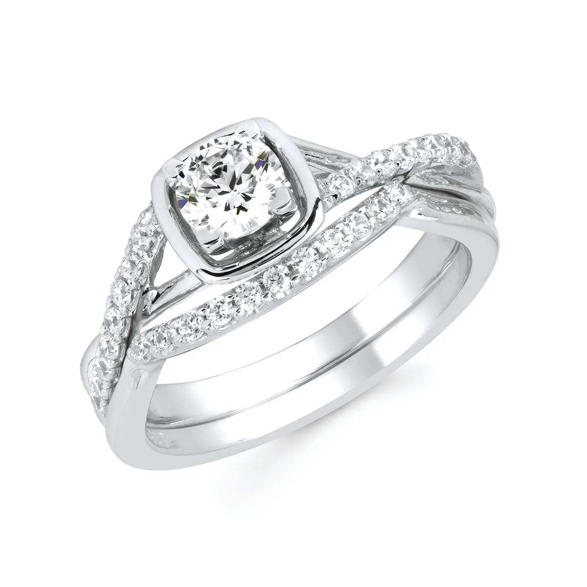 Forever Elegant&trade; 1/6 Ctw. Diamond Semi Mount shown with 1/2 Ct. Cushion Center Diamond in 14K Gold