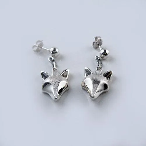 Fox Head Dangle Earrings Sterling Silver