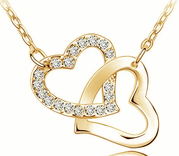 Free Shipping Gift Wholesale fashion jewelry top quality Czech drilling AAAA  rhinestone 8 colors Necklace Double Heart pendant