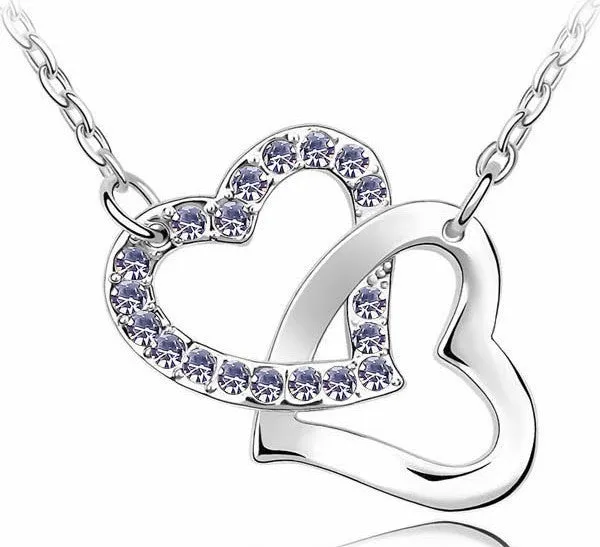 Free Shipping Gift Wholesale fashion jewelry top quality Czech drilling AAAA  rhinestone 8 colors Necklace Double Heart pendant