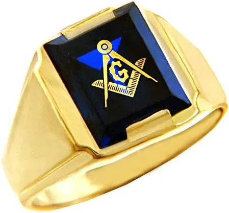 Freemason Blue Stone Square and Compass 9 ct Gold Masonic Mens Ring