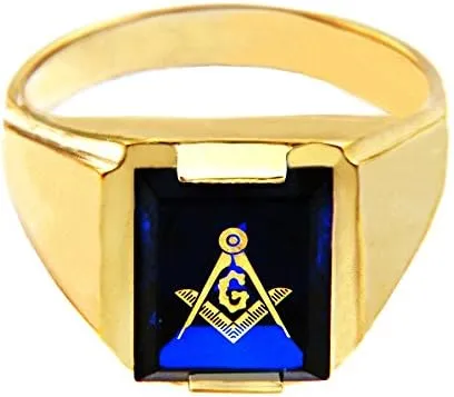 Freemason Blue Stone Square and Compass 9 ct Gold Masonic Mens Ring