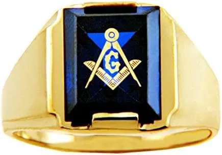 Freemason Blue Stone Square and Compass 9 ct Gold Masonic Mens Ring