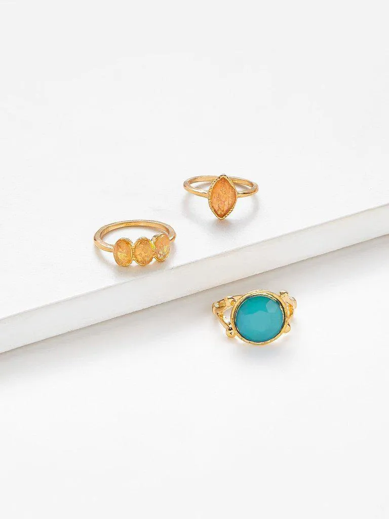 Gemstone Ring Set 3pcs