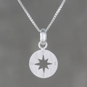 Gleaming Compass Sterling Silver Compass Pendant Necklace from Thailand