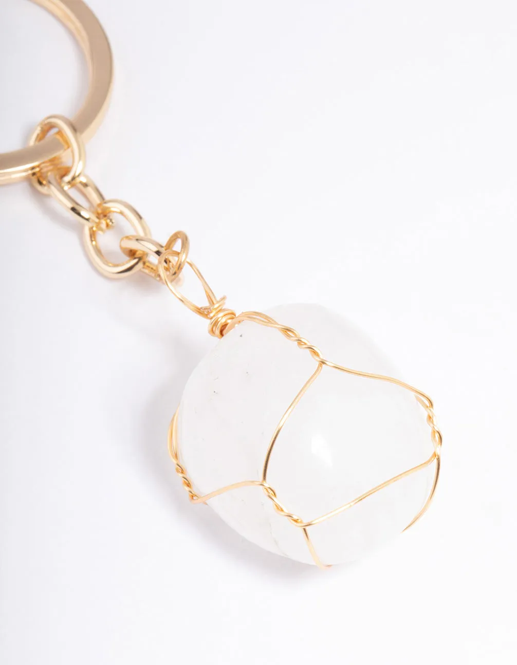 Gold Clear Quartz Semi-Precious Key Ring