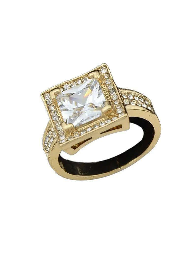 Gold Color Imitation Crystal Big Band Rings