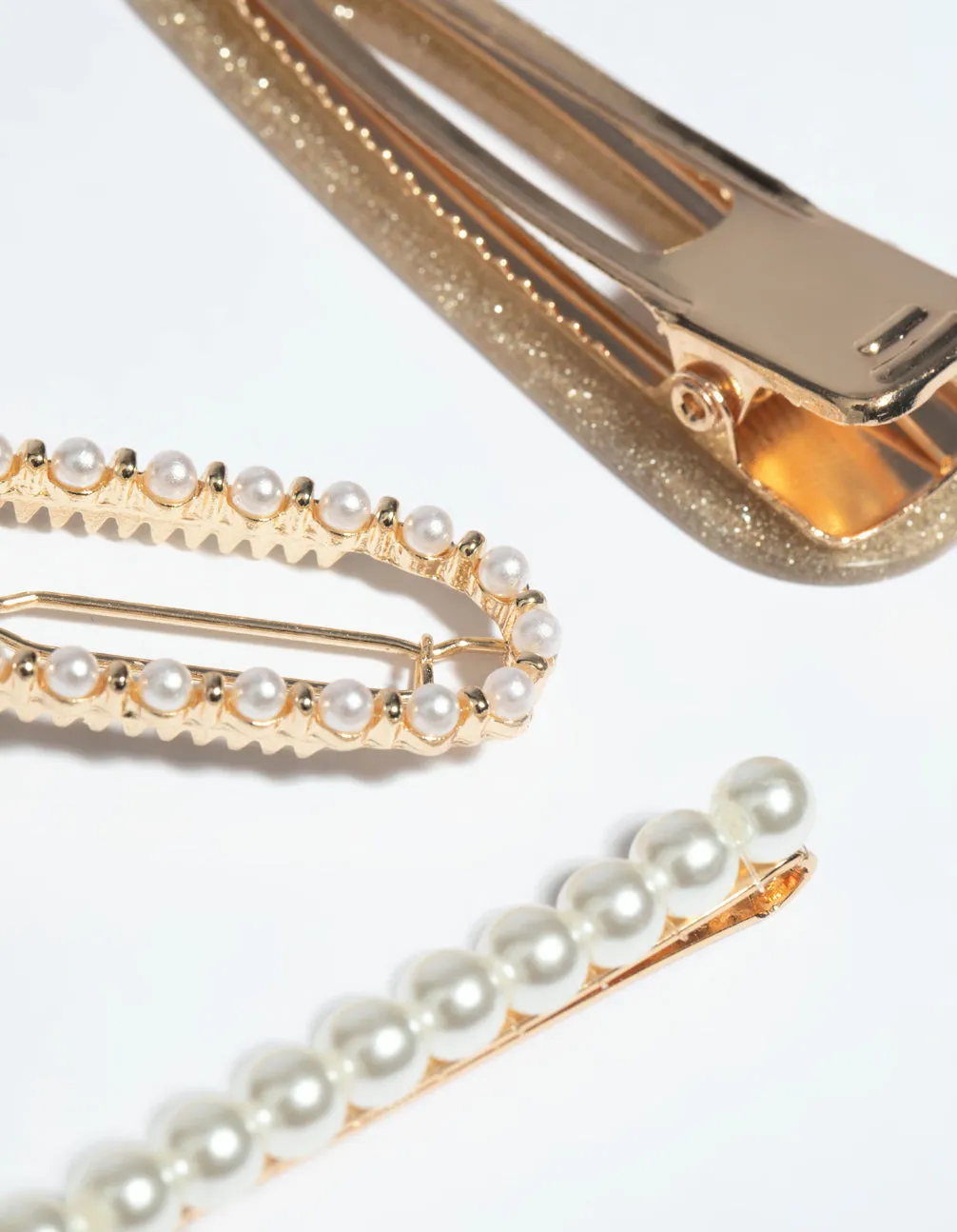 Gold Glitter & Pearl Clips