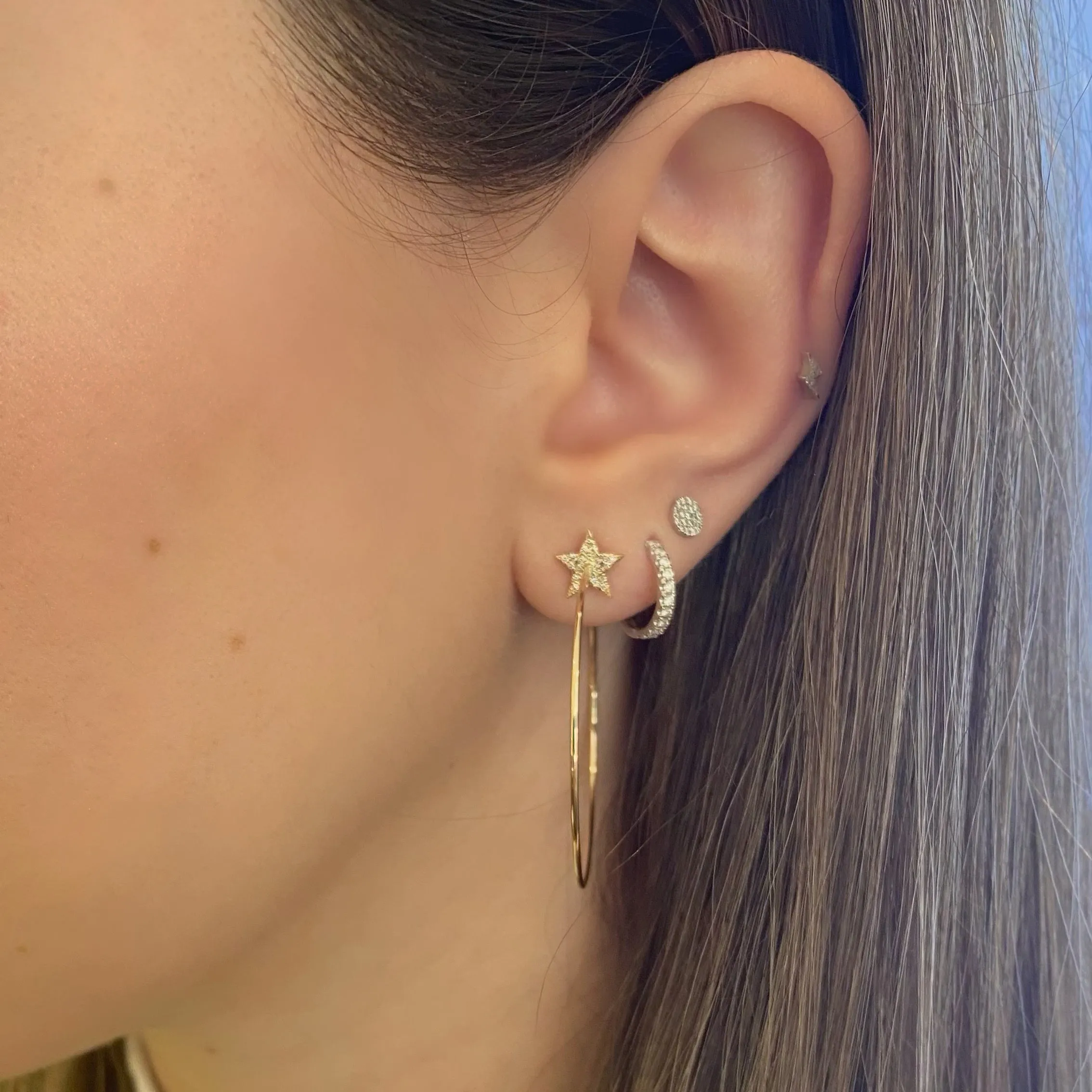 Gold Open Hoop Earrings with Diamond Stars