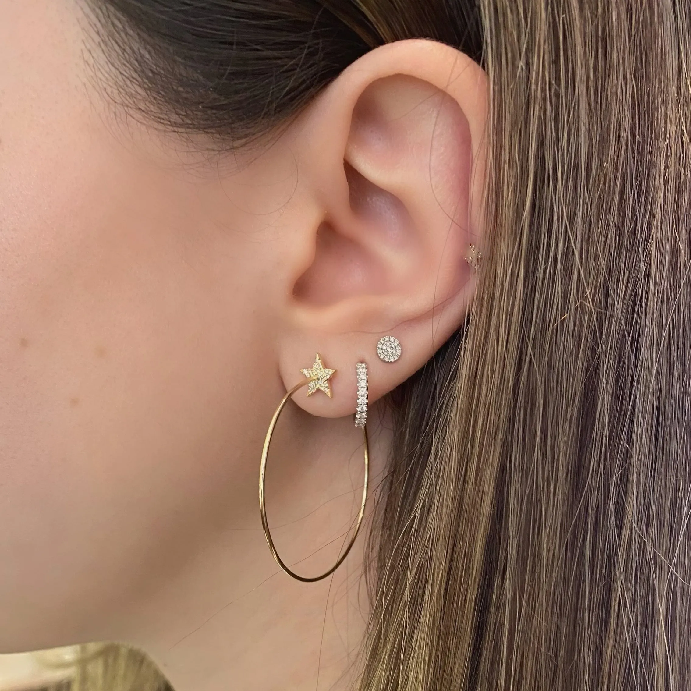 Gold Open Hoop Earrings with Diamond Stars