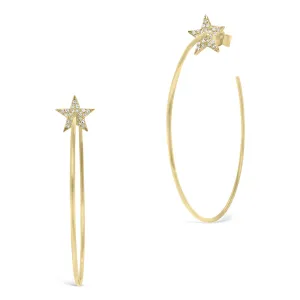 Gold Open Hoop Earrings with Diamond Stars