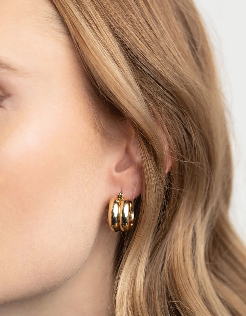 Gold Plated Brass Chubby Line Hoop Earrings