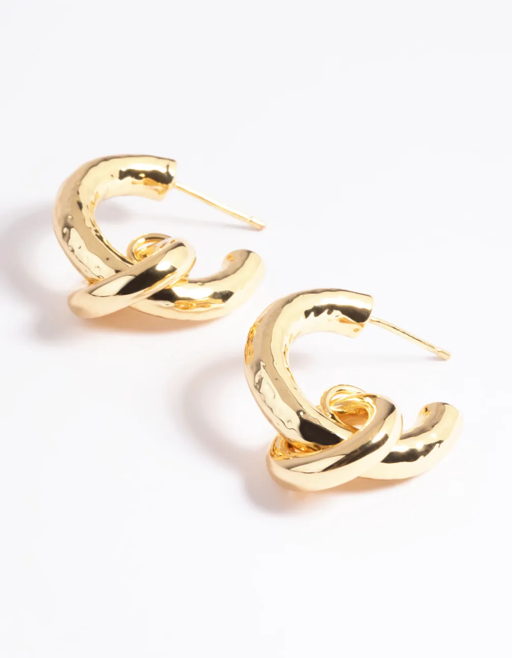 Gold Plated Molten Knot Hoop Earrings