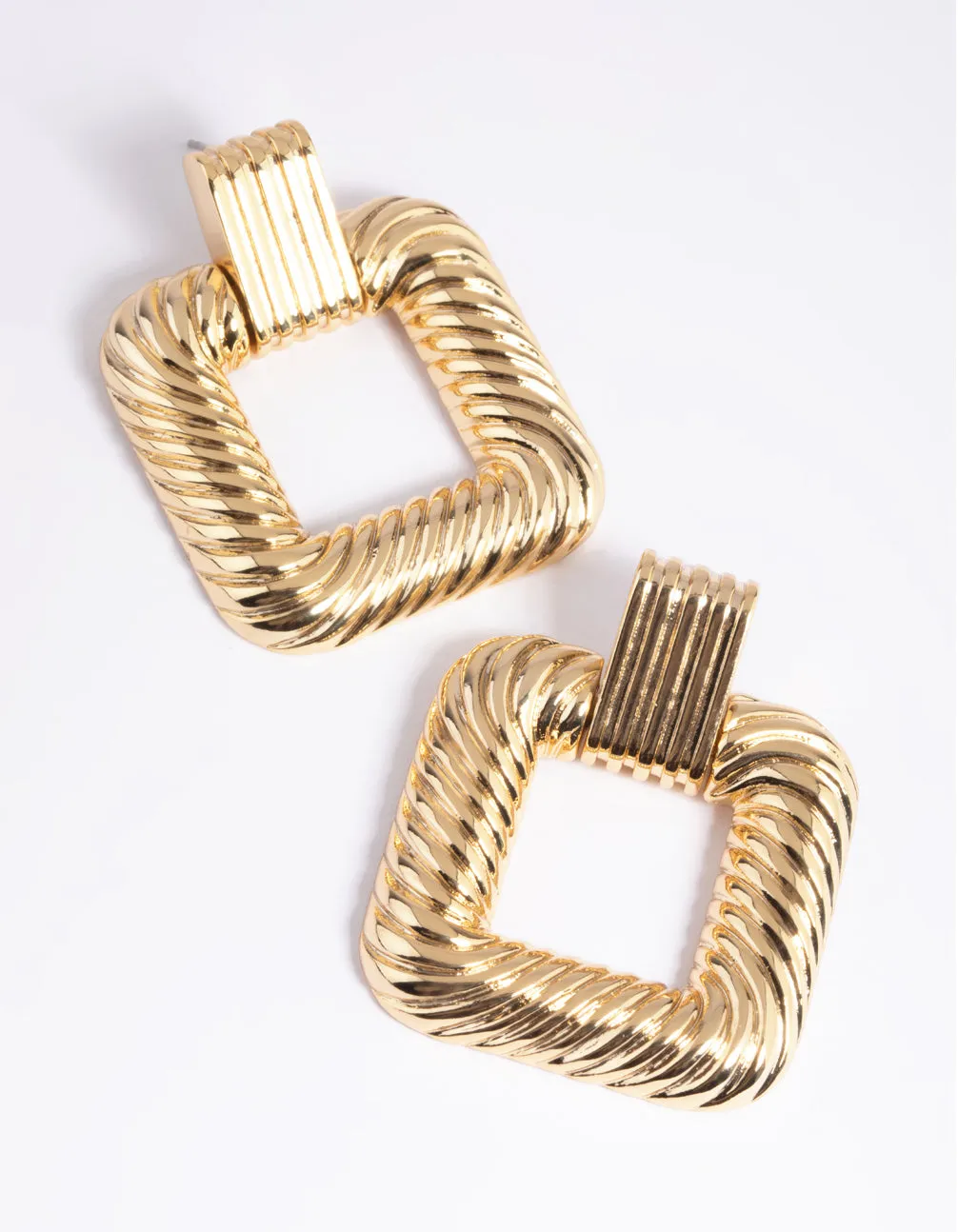 Gold Plated Square Door Knocker Earrings