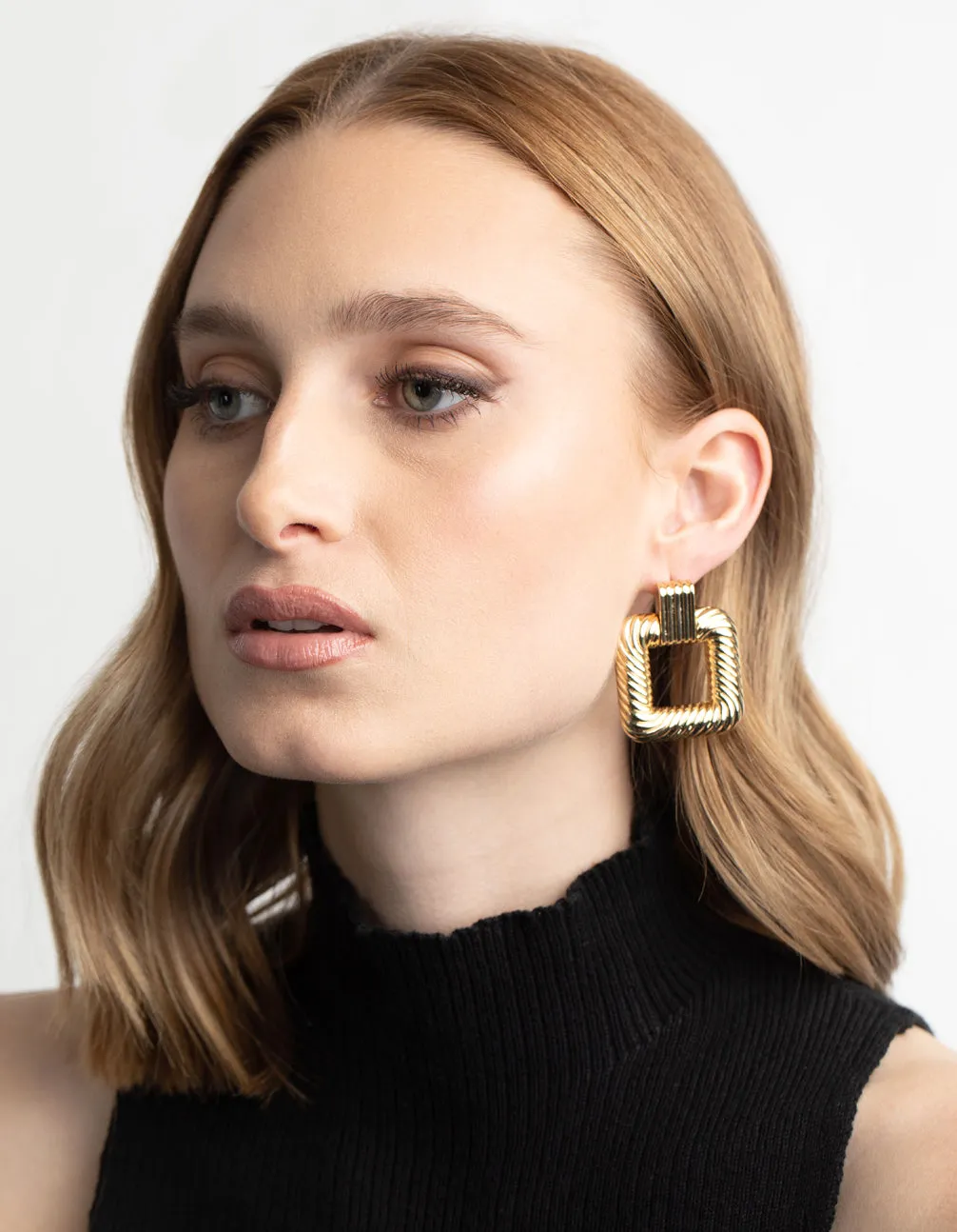 Gold Plated Square Door Knocker Earrings