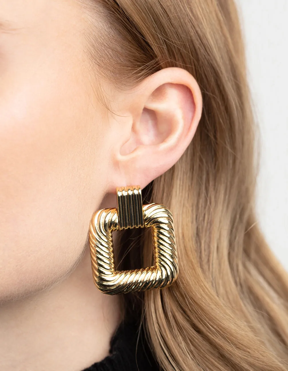 Gold Plated Square Door Knocker Earrings