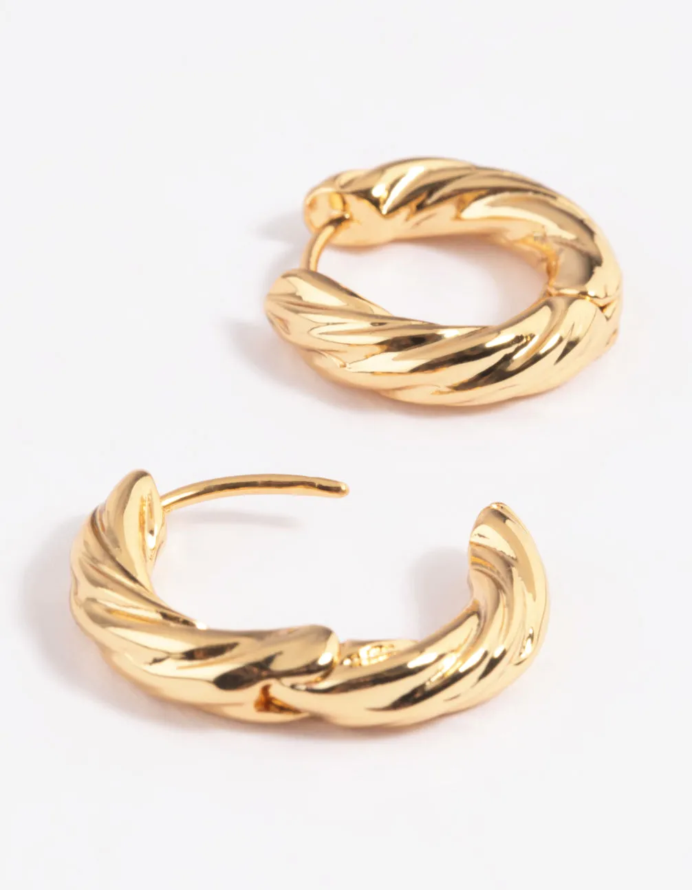 Gold Plated Twisted Huggie Hoop Earrings